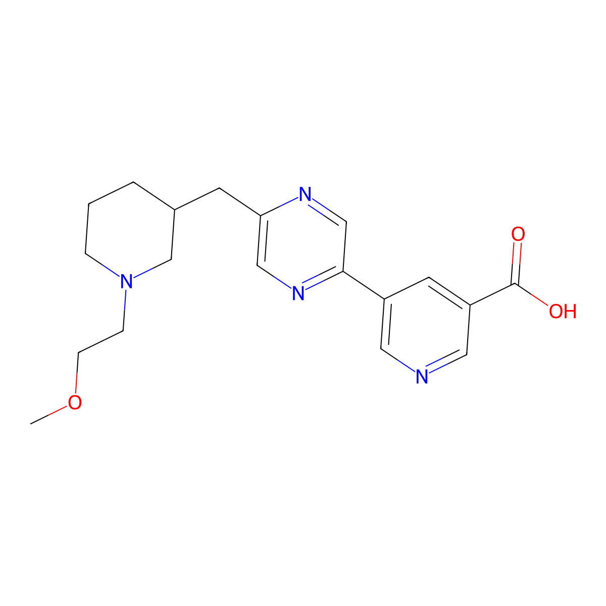 5-(5-((1-(2-Methoxyethyl)piperidin-3-yl)methyl)pyrazin-2-yl)nicotinic acid molecular structure, CAS 2061222-15-7