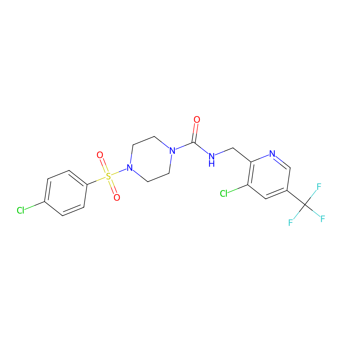 N-{[3-chloro-5-(trifluoromethyl)pyridin-2-yl]methyl}-4-(4-chlorobenzenesulfonyl)piperazine-1-carboxamide molecular structure, CAS 2061248-85-7
