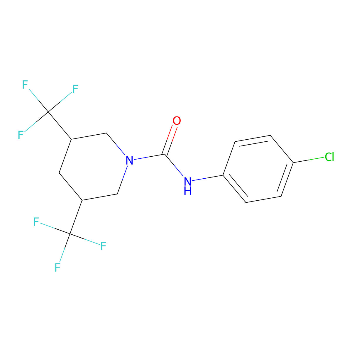 N-(4-chlorophenyl)-3,5-bis(trifluoromethyl)piperidine-1-carboxamide molecular structure, CAS 2061269-61-0