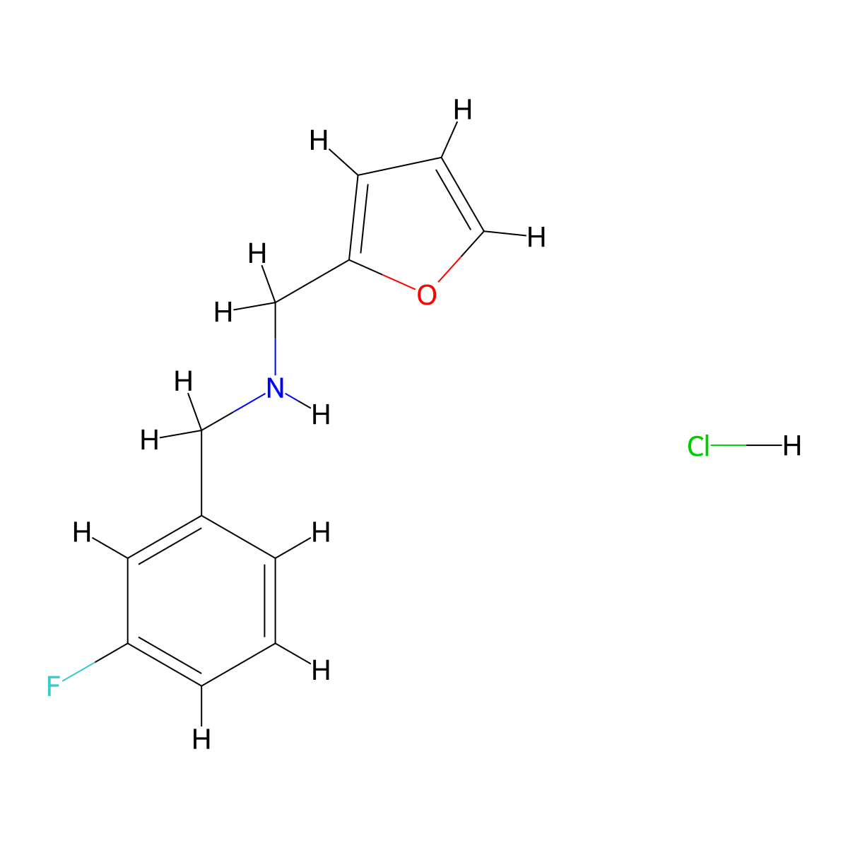 ((3-Fluorophenyl)methyl)((furan-2-yl)methyl)amine hydrochloride molecular structure, CAS 2061292-70-2