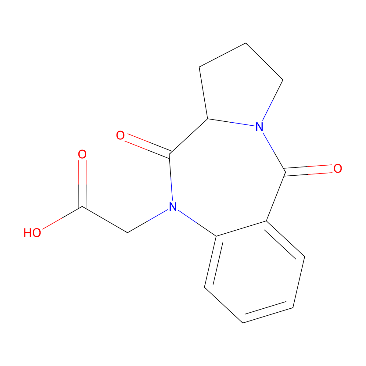 (5,11-dioxo-2,3,11,11a-tetrahydro-1H-pyrrolo[2,1-c][1,4]benzodiazepin-10(5H)-yl)acetic acid molecular structure, CAS 206130-86-1