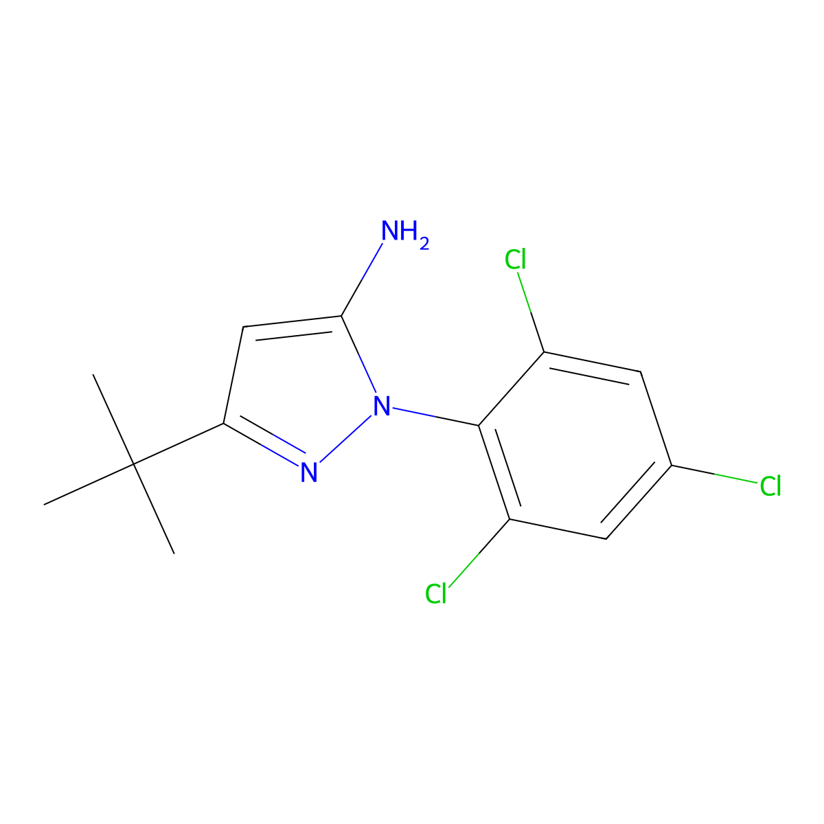 3-(tert-Butyl)-1-(2,4,6-trichlorophenyl)-1H-pyrazol-5-amine molecular structure, CAS 2061314-36-9