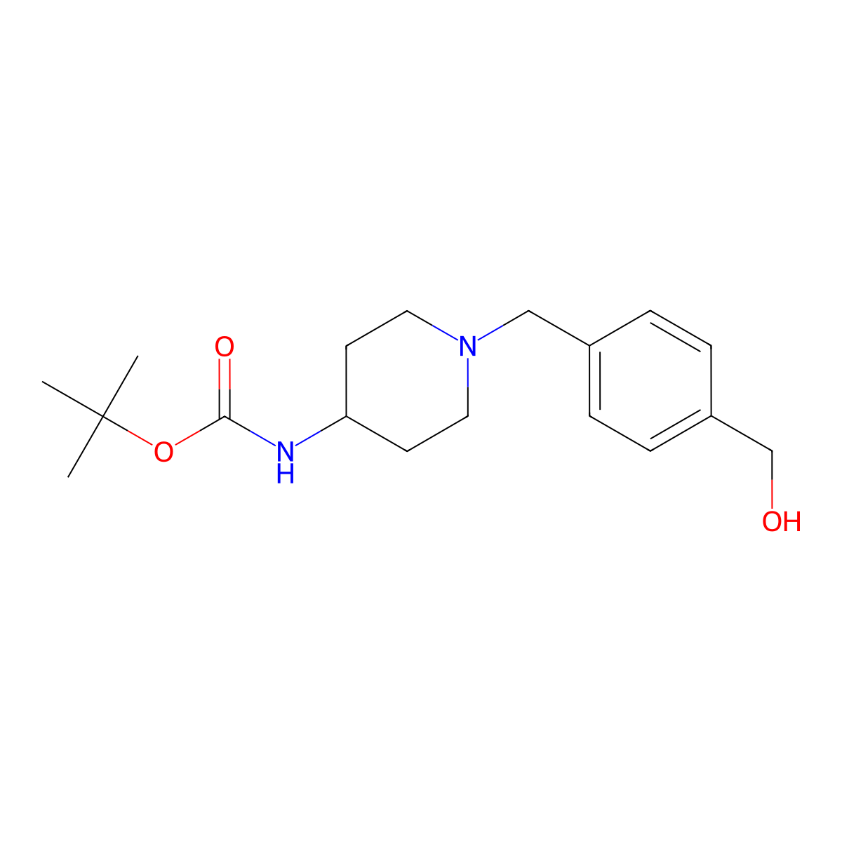 Tert-butyl (1-(4-(hydroxymethyl)benzyl)piperidin-4-yl)carbamate molecular structure, CAS 2061329-00-6