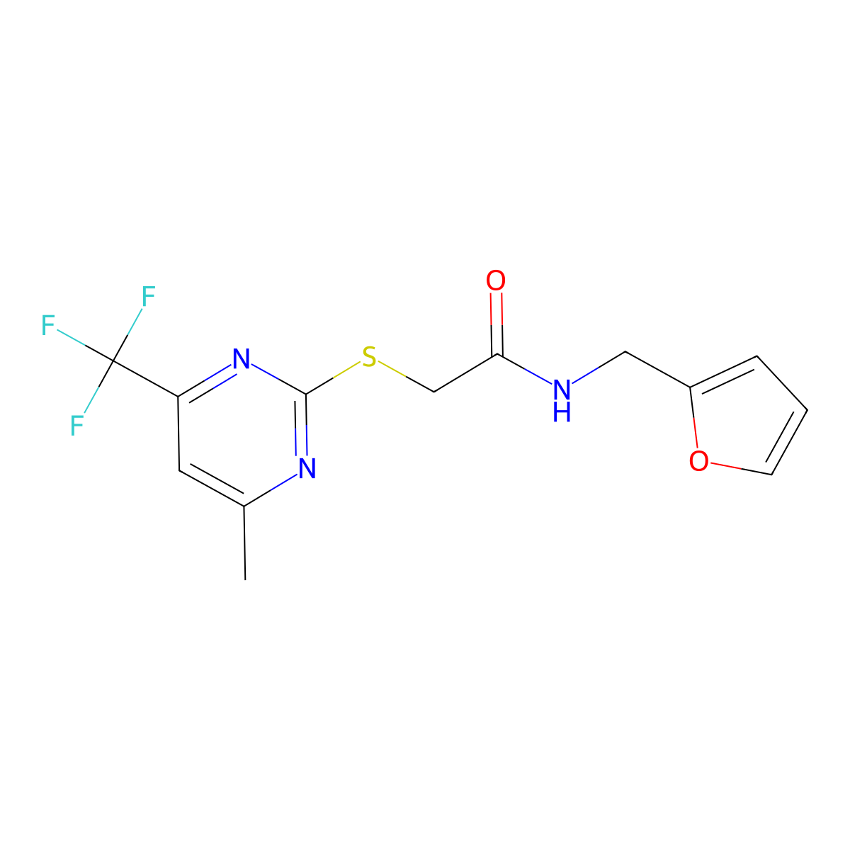 N-[(furan-2-yl)methyl]-2-{[4-methyl-6-(trifluoromethyl)pyrimidin-2-yl]sulfanyl}acetamide molecular structure, CAS 2061351-89-9