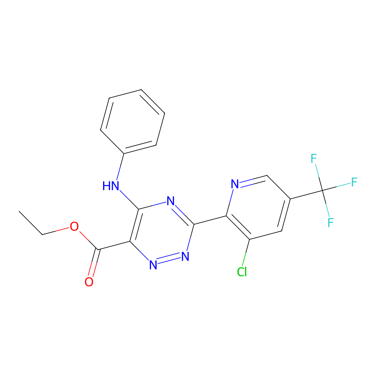Ethyl 5-anilino-3-[3-chloro-5-(trifluoromethyl)-2-pyridinyl]-1,2,4-triazine-6-carboxylate molecular structure, CAS 2061357-29-5
