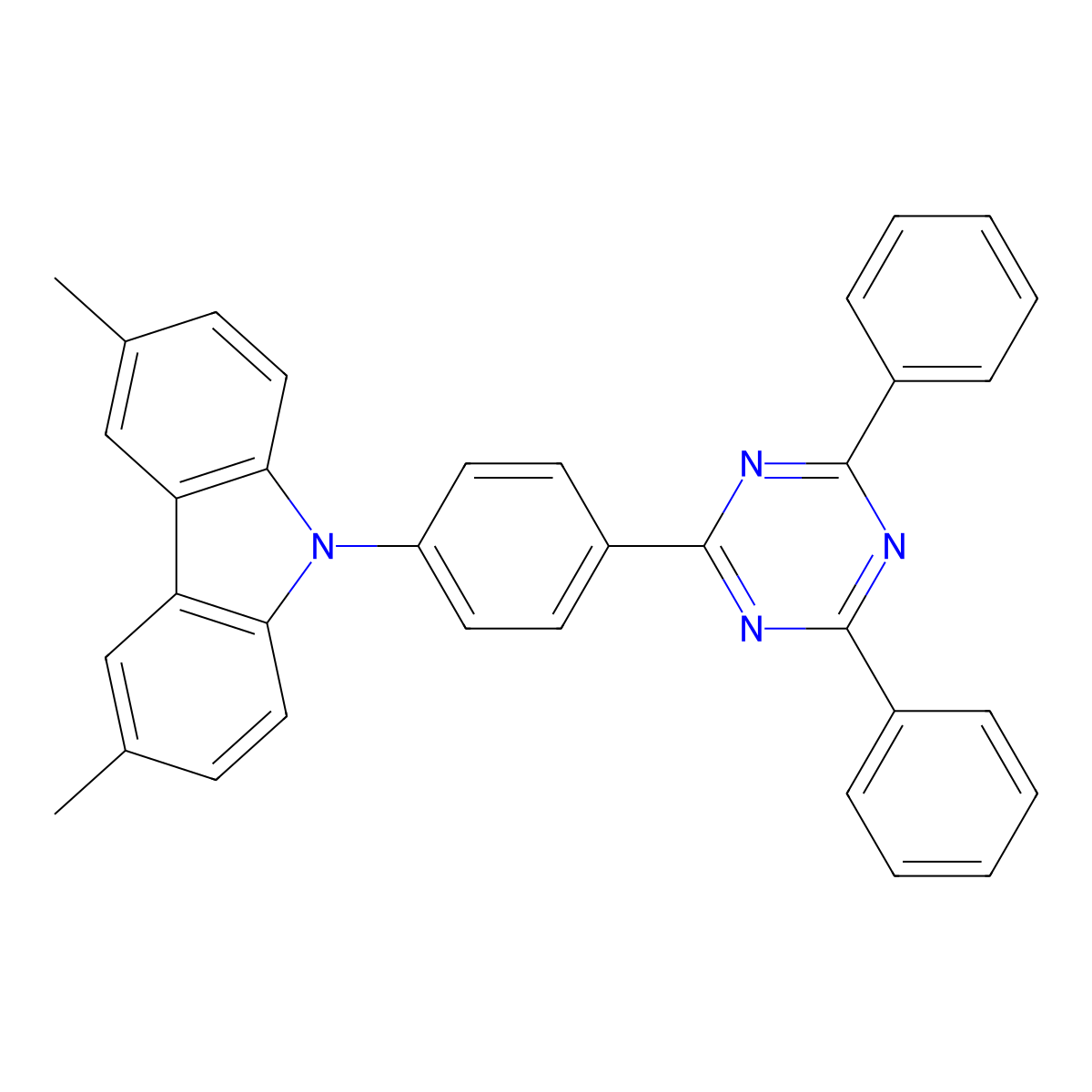 9-[4-(4,6-diphenyl-1,3,5-triazin-2-yl)phenyl]-3,6-dimethyl-9H-carbazole molecular structure, CAS 2061376-81-4