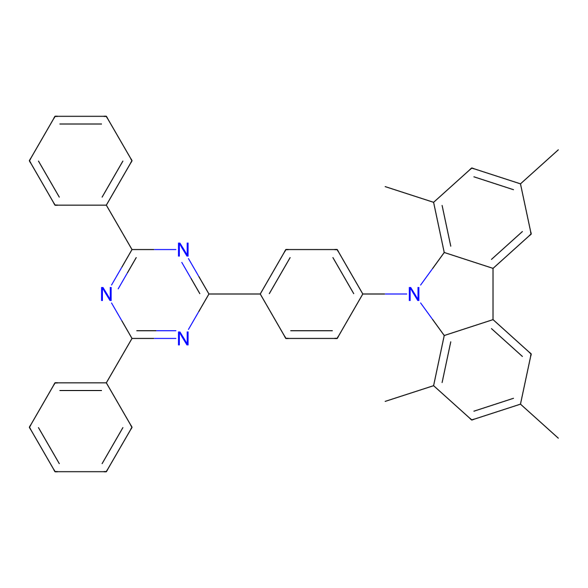 9-[4-(4,6-diphenyl-1,3,5-triazin-2-yl)phenyl]-1,3,6,8-tetramethyl-9H-carbazole molecular structure, CAS 2061376-82-5