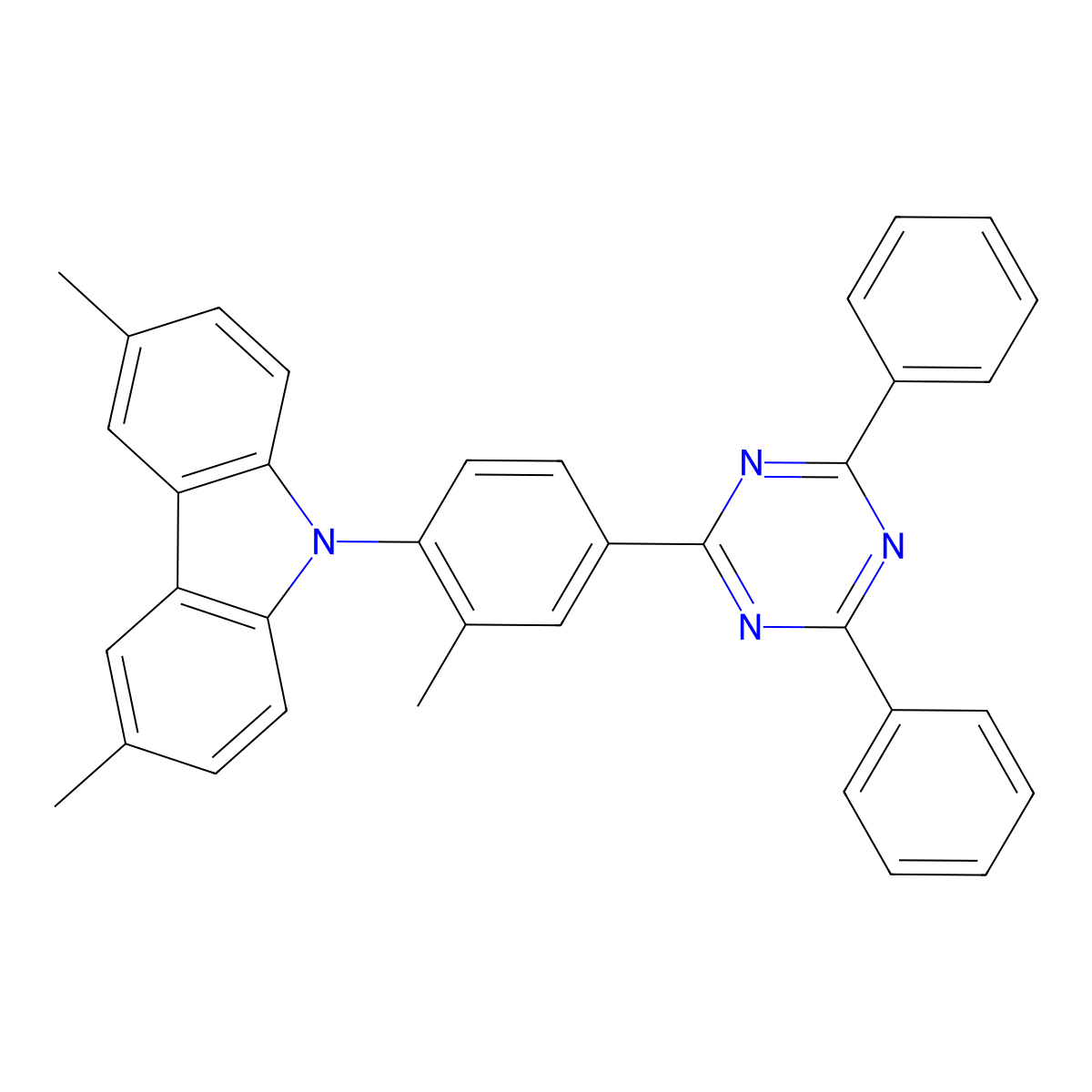 9-(4-(4,6-diphenyl-1,3,5-triazin-2-yl)-2-methylphenyl)-3,6-dimethyl-9H-carbazole molecular structure, CAS 2061376-83-6