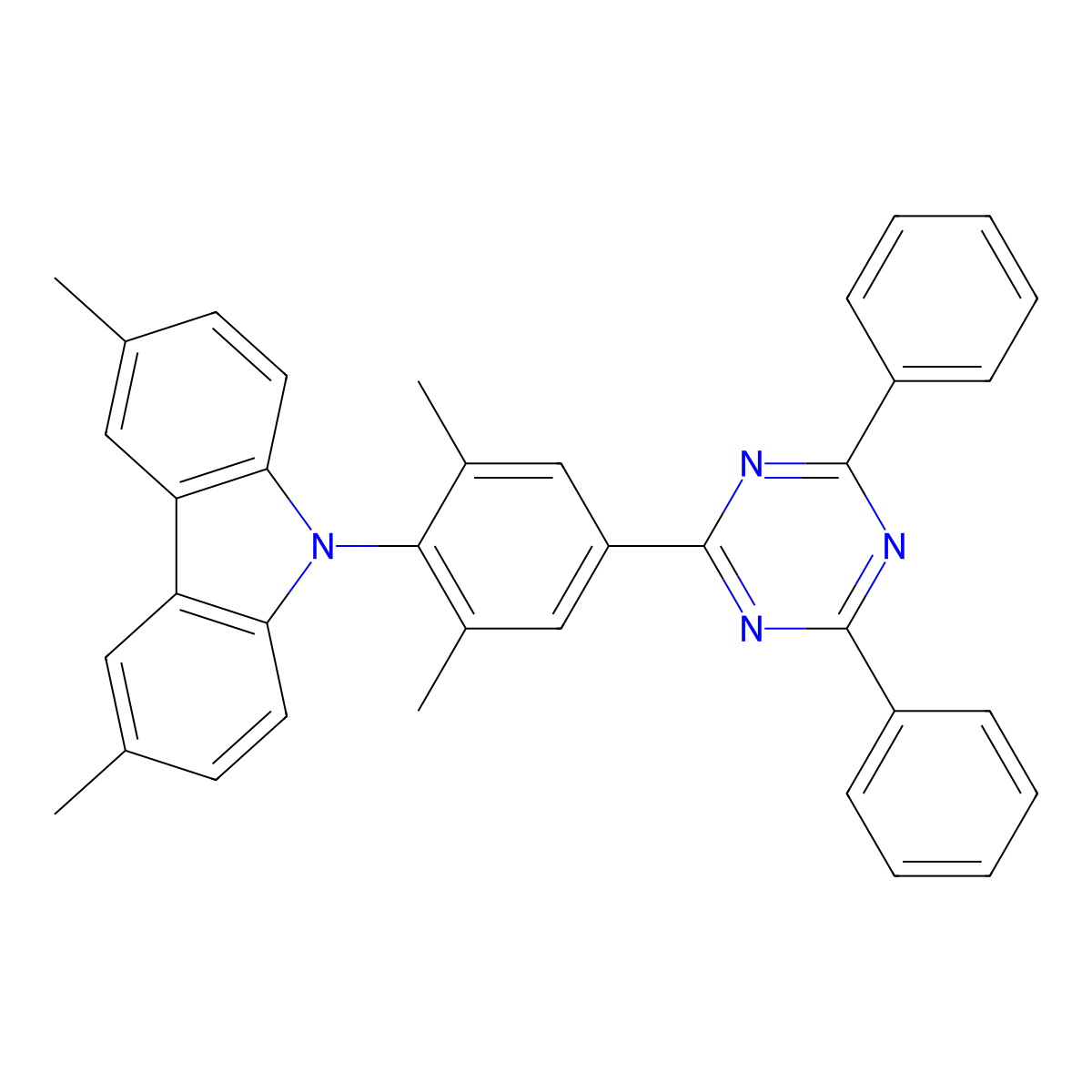9-[4-(4,6-diphenyl-1,3,5-triazin-2-yl)-2,6-dimethylphenyl]-3,6-dimethyl-9H-carbazole molecular structure, CAS 2061376-84-7