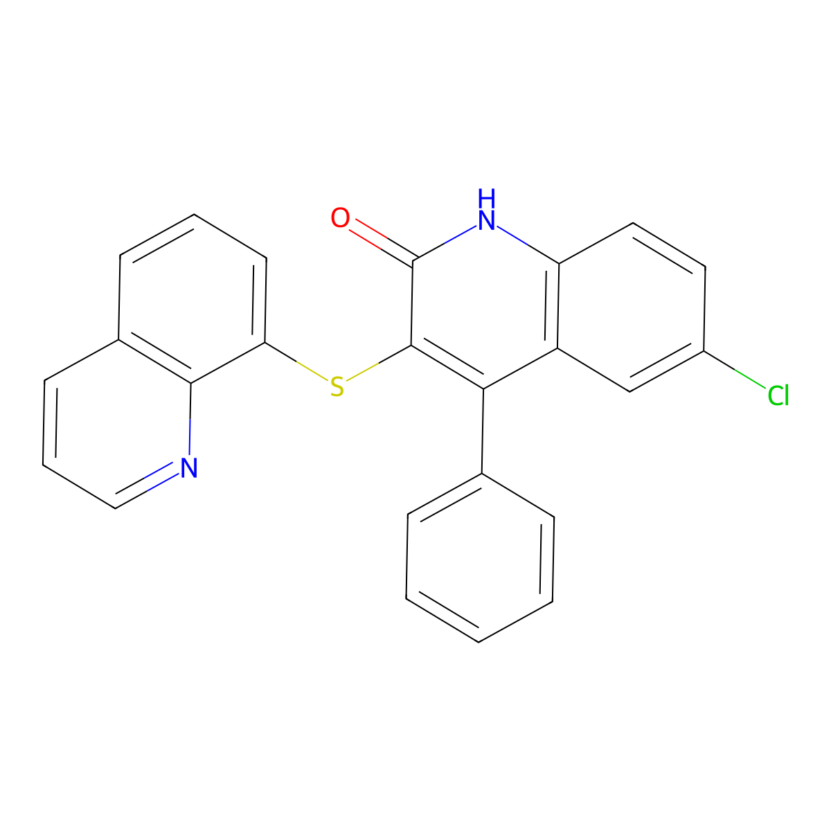 6-Chloro-4-phenyl-3-(quinolin-8-ylsulfanyl)quinolin-2-ol molecular structure, CAS 2061473-73-0