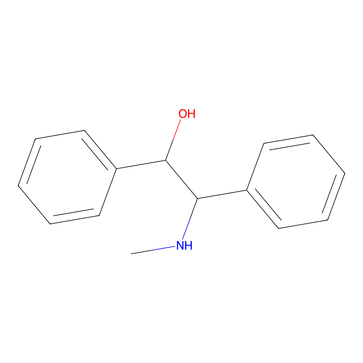 (1R*,2S*)-2-(Methylamino)-1,2-diphenylethan-1-ol molecular structure, CAS 20616-52-8