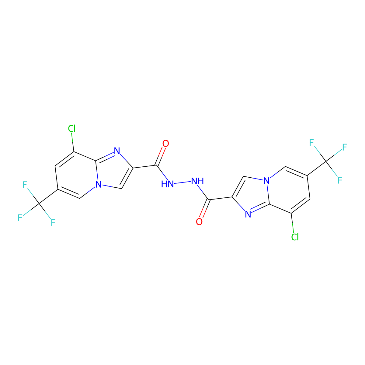 8-chloro-N'-[8-chloro-6-(trifluoromethyl)imidazo[1,2-a]pyridine-2-carbonyl]-6-(trifluoromethyl)imidazo[1,2-a]pyridine-2-carbohydrazide molecular structure, CAS 2061725-33-3