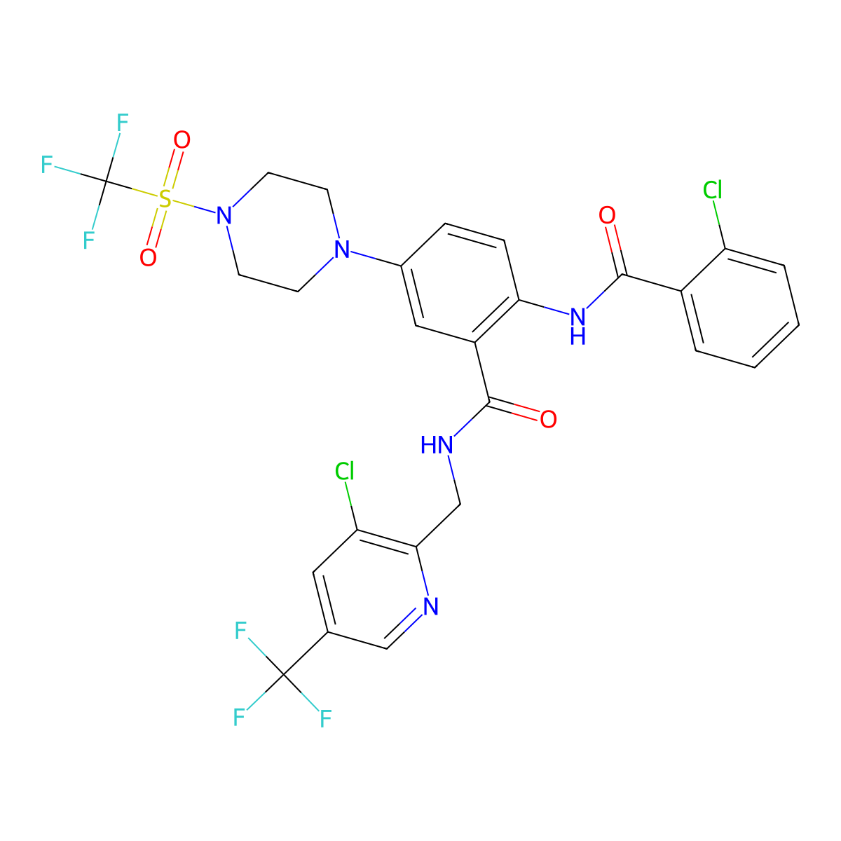N-{[3-chloro-5-(trifluoromethyl)pyridin-2-yl]methyl}-2-(2-chlorobenzamido)-5-(4-trifluoromethanesulfonylpiperazin-1-yl)benzamide molecular structure, CAS 2061728-02-5