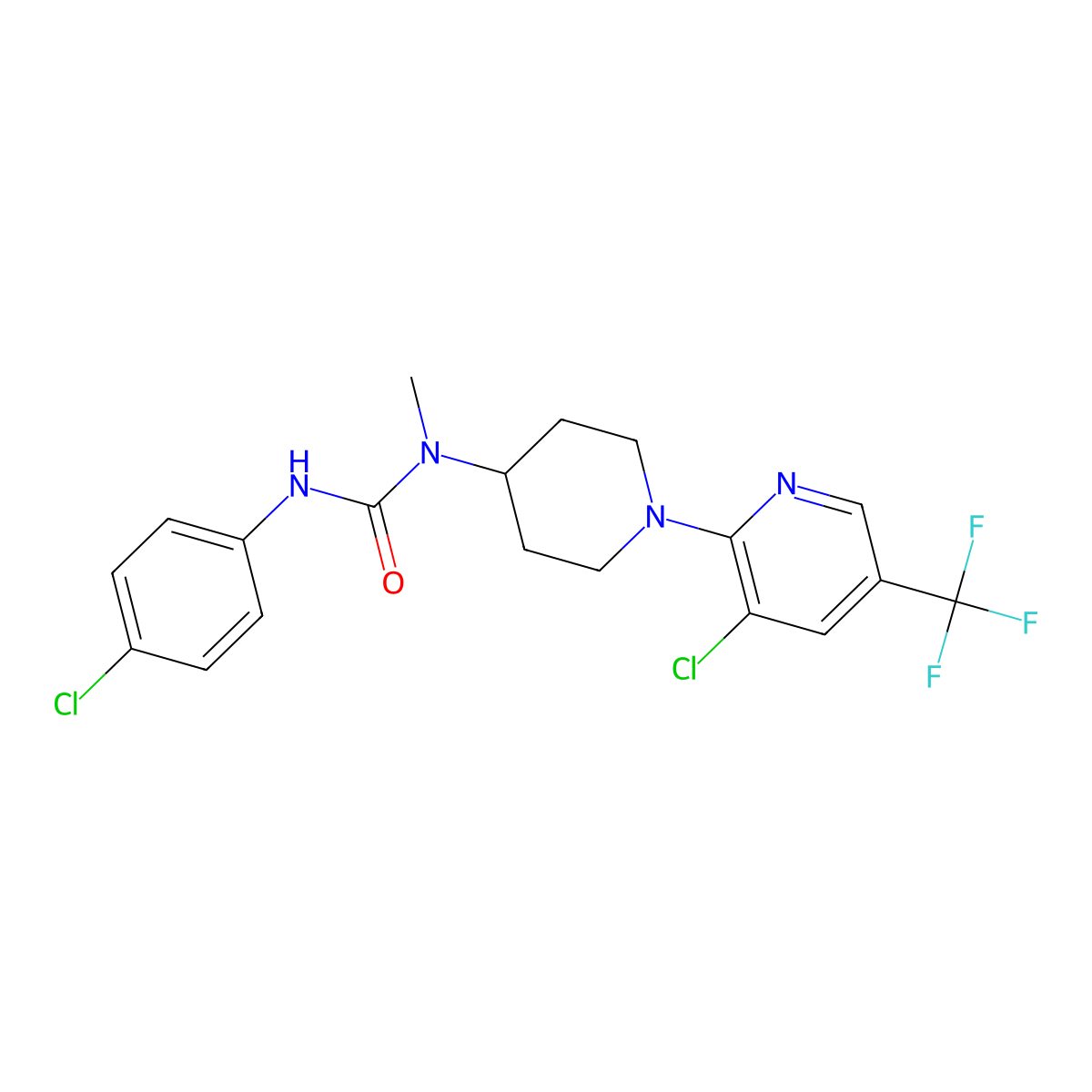 3-{1-[3-Chloro-5-(trifluoromethyl)pyridin-2-yl]piperidin-4-yl}-1-(4-chlorophenyl)-3-methylurea molecular structure, CAS 2061740-16-5