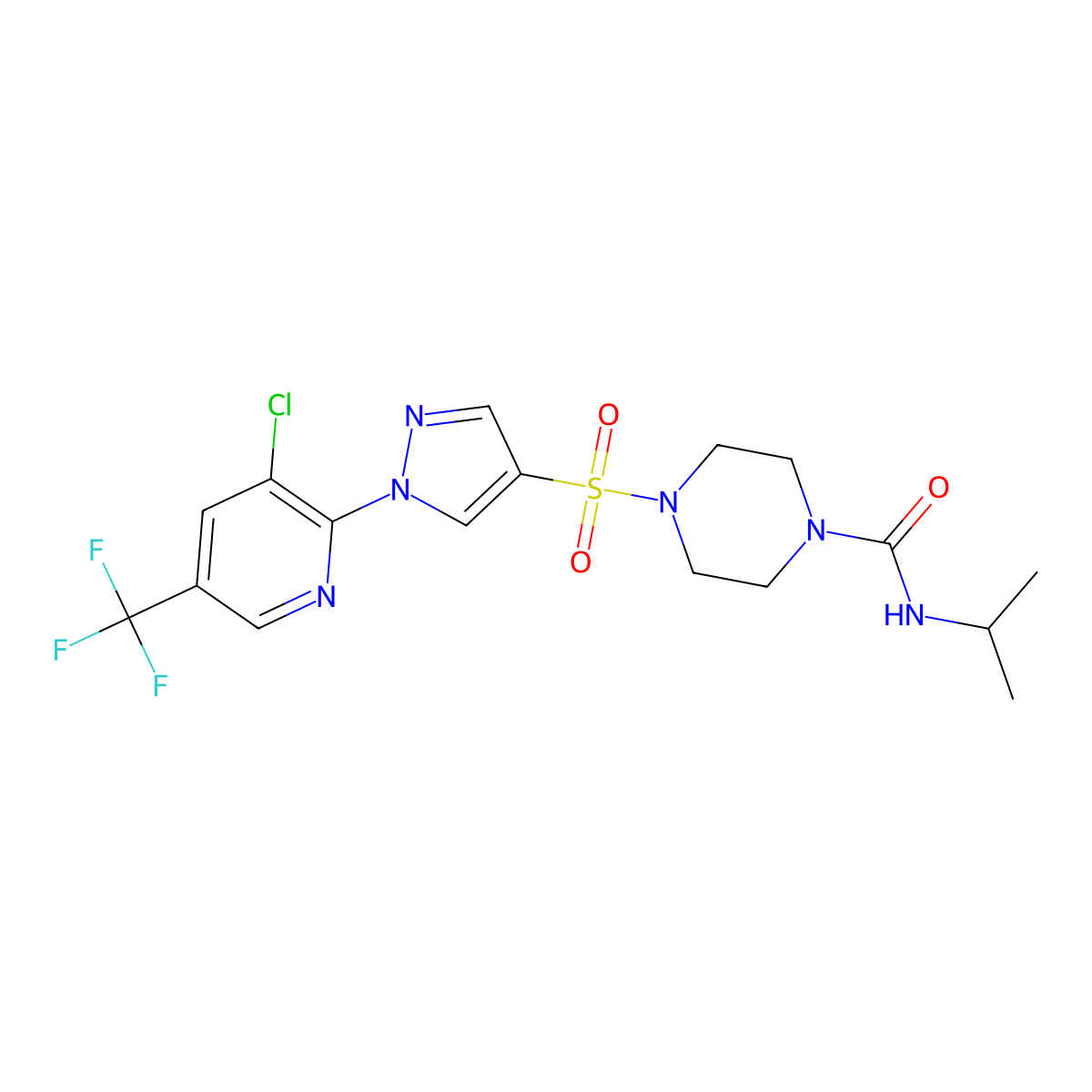 4-({1-[3-chloro-5-(trifluoromethyl)pyridin-2-yl]-1H-pyrazol-4-yl}sulfonyl)-N-(propan-2-yl)piperazine-1-carboxamide molecular structure, CAS 2061740-29-0