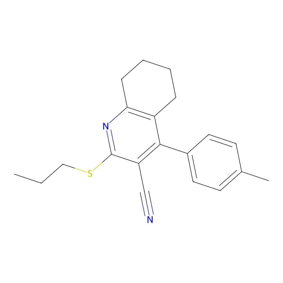 4-(4-Methylphenyl)-2-(propylsulfanyl)-5,6,7,8-tetrahydro-3-quinolinecarbonitrile molecular structure, CAS 2061759-54-2