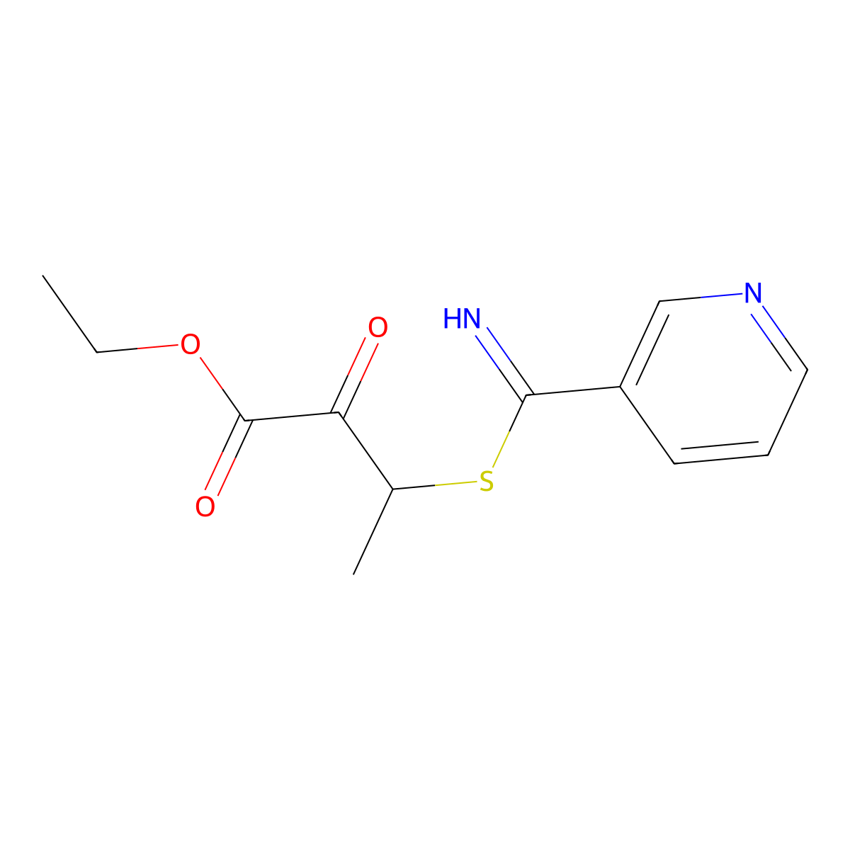Ethyl 2-oxo-3-(pyridine-3-carboximidoylsulfanyl)butanoate molecular structure, CAS 2061766-64-9