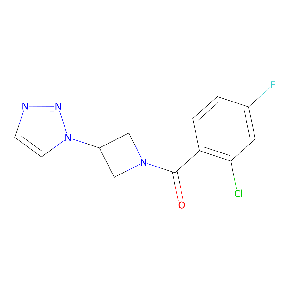 (3-(1H-1,2,3-triazol-1-yl)azetidin-1-yl)(2-chloro-4-fluorophenyl)methanone molecular structure, CAS 2061824-89-1