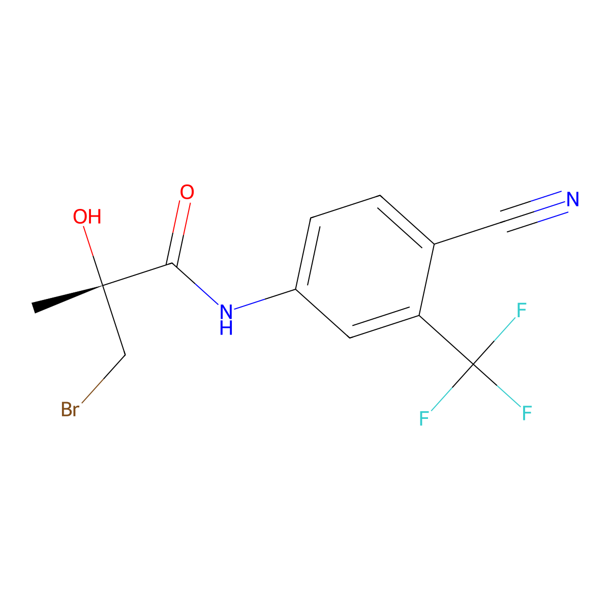 (2R)-3-bromo-N-[4-cyano-3-(trifluoromethyl)phenyl]-2-hydroxy-2-methylpropanamide molecular structure, CAS 206193-17-1