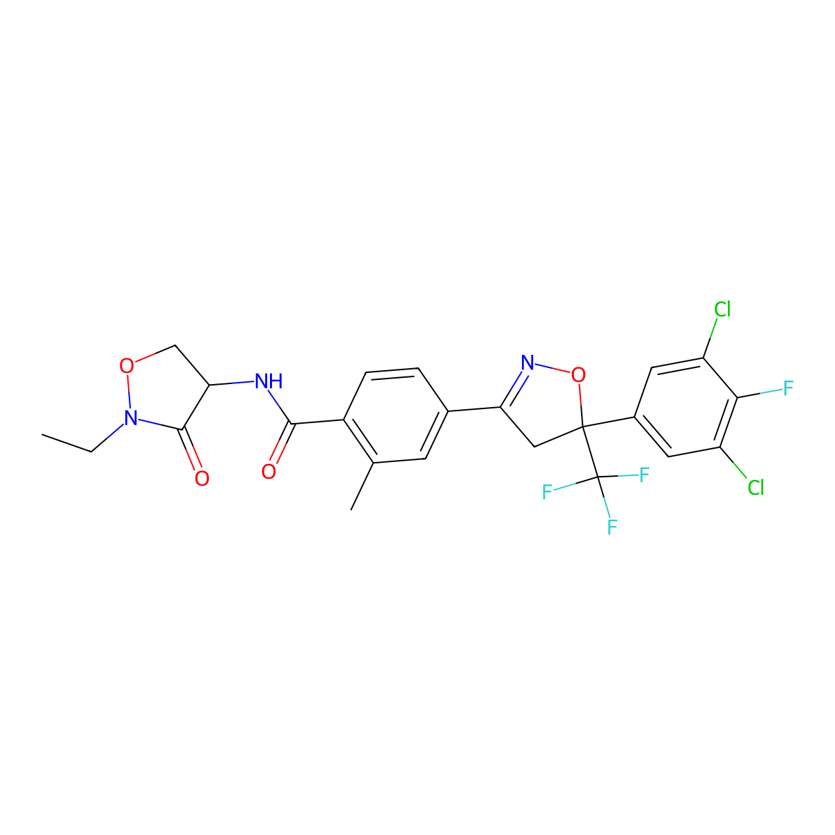 4-[5-(3,5-dichloro-4-fluorophenyl)-5-(trifluoromethyl)-4,5-dihydro-1,2-oxazol-3-yl]-N-(2-ethyl-3-oxo-1,2-oxazolidin-4-yl)-2-methylbenzamide molecular structure, CAS 2061933-85-3