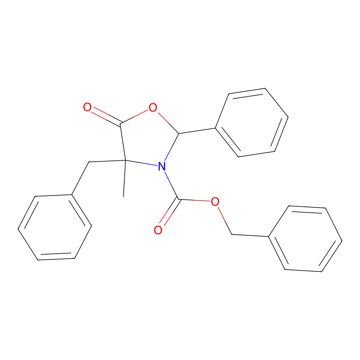 Benzyl (2S,4R)-4-benzyl-4-methyl-5-oxo-2-phenyloxazolidine-3-carboxylate molecular structure, CAS 2061940-38-1