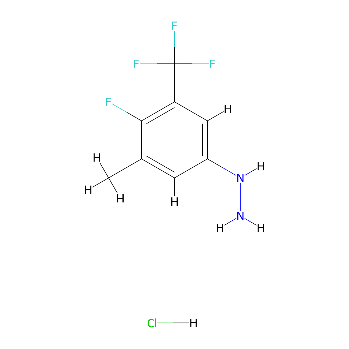 (4-Fluoro-3-methyl-5-(trifluoromethyl)phenyl)hydrazine hydrochloride molecular structure, CAS 2061963-89-9