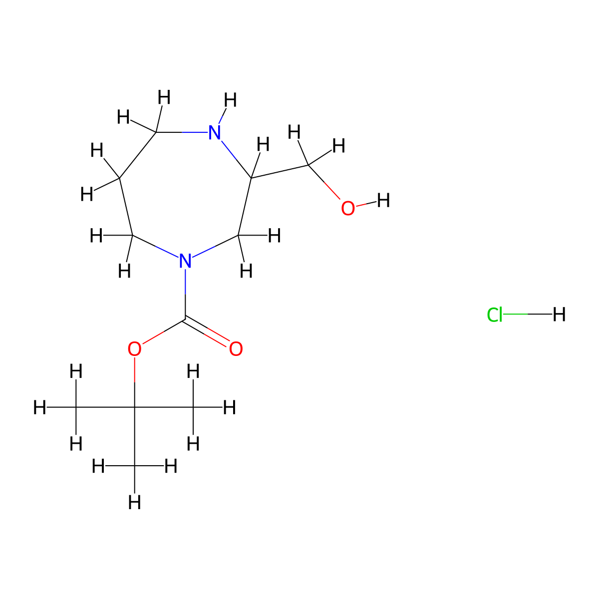 tert-Butyl 3-(hydroxymethyl)-1,4-diazepane-1-carboxylate hydrochloride molecular structure, CAS 2061979-40-4