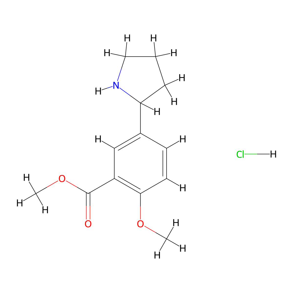 Methyl 2-methoxy-5-(pyrrolidin-2-yl)benzoate hydrochloride molecular structure, CAS 2061979-44-8