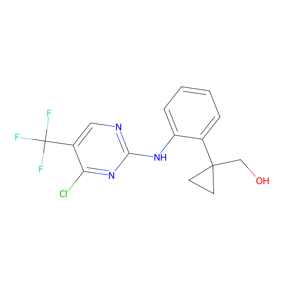 (1-(2-(4-Chloro-5-(trifluoromethyl)pyrimidin-2-ylamino)phenyl)cyclopropyl)methanol molecular structure, CAS 2061979-57-3