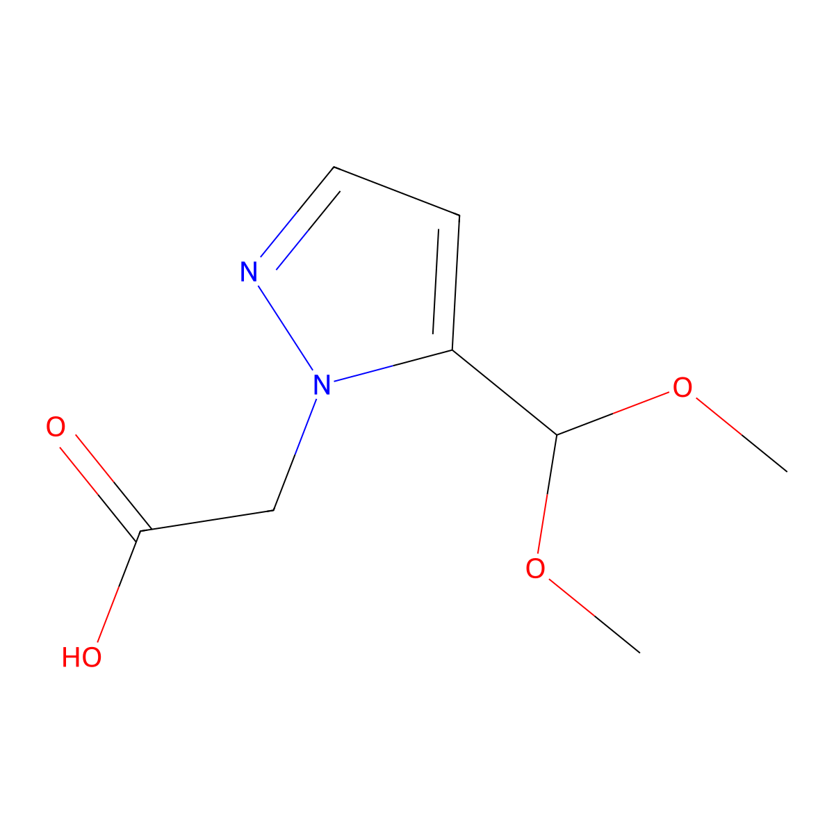 2-[5-(dimethoxymethyl)-1H-pyrazol-1-yl]acetic acid molecular structure, CAS 2061979-82-4