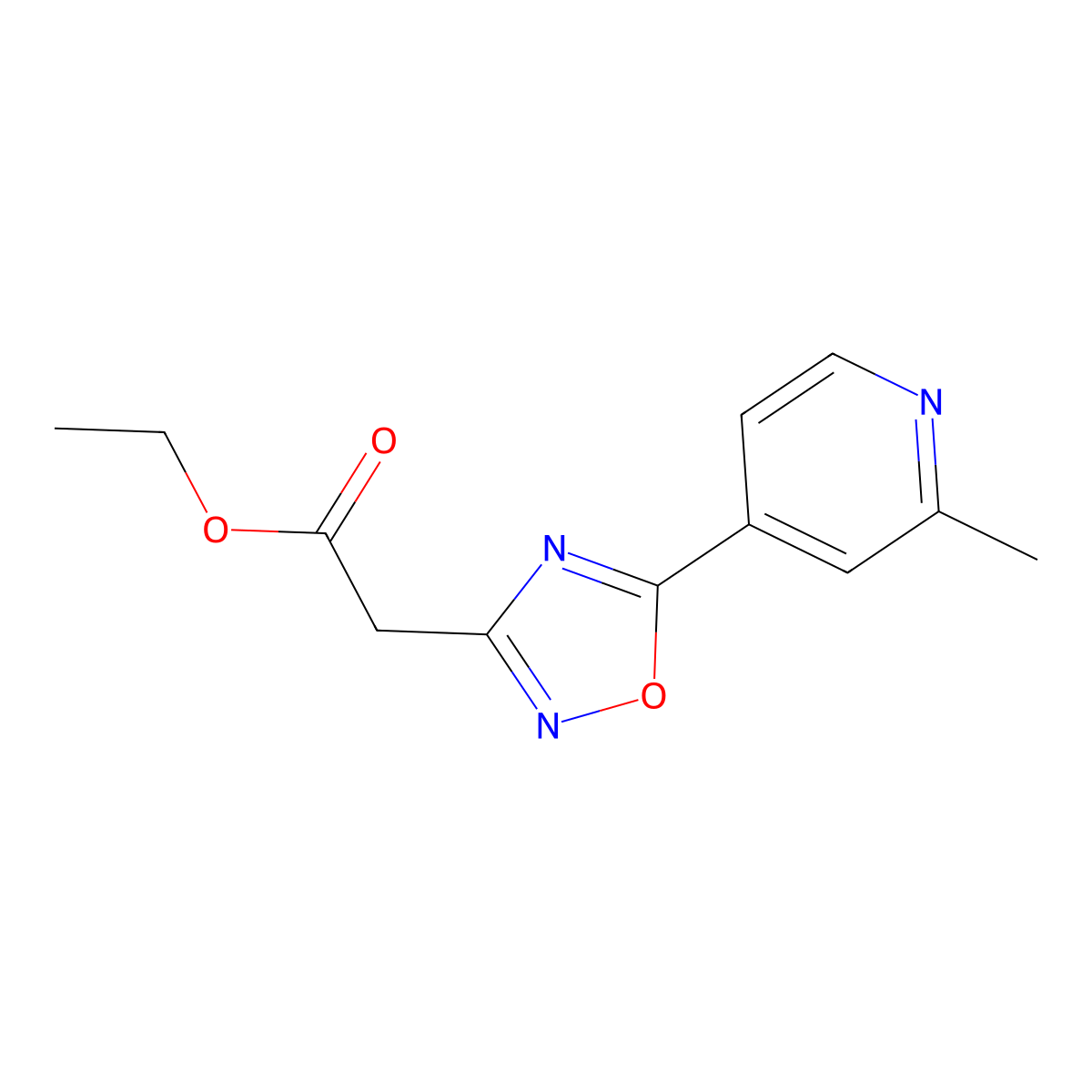 Ethyl 2-(5-(2-methylpyridin-4-yl)-1,2,4-oxadiazol-3-yl)acetate molecular structure, CAS 2061980-24-1