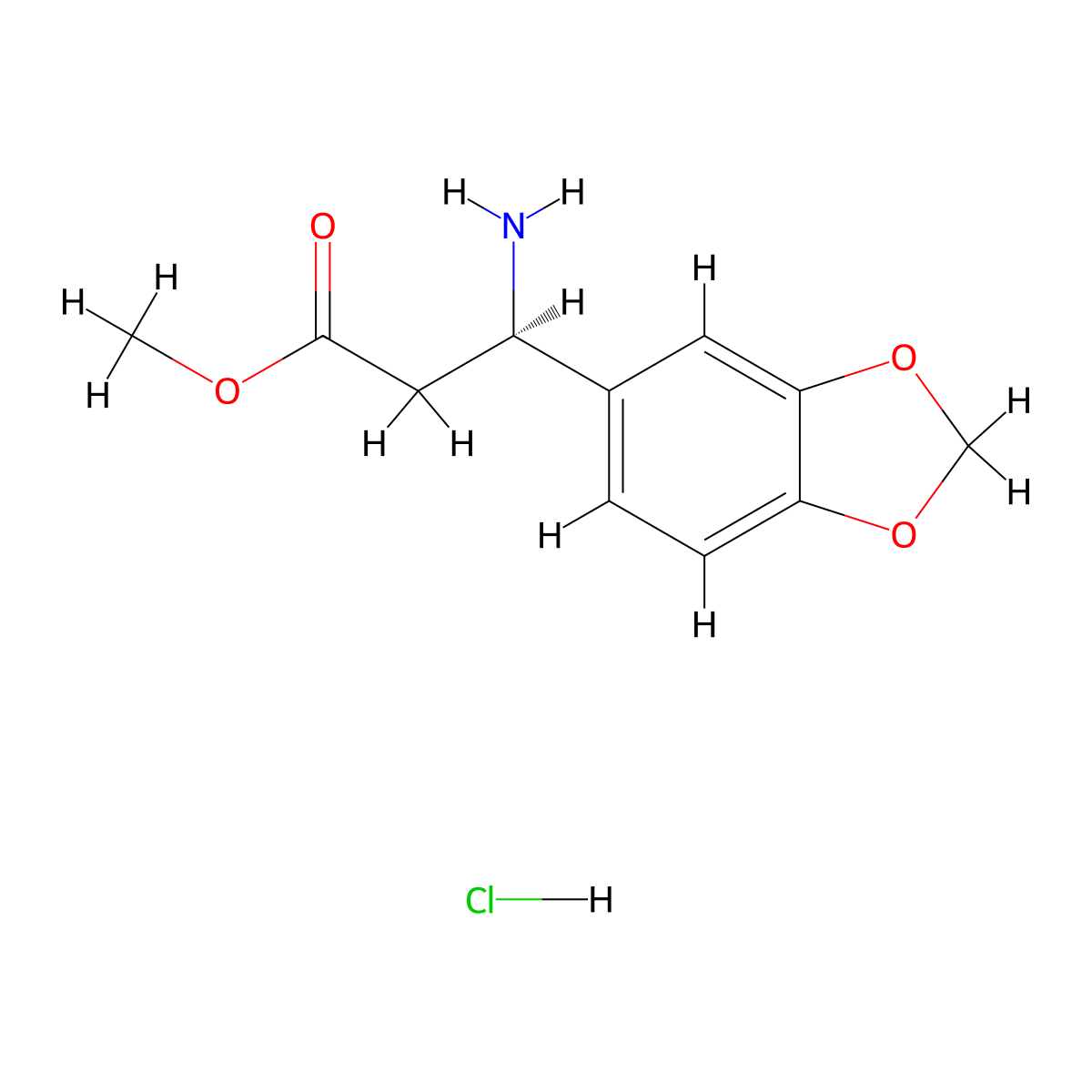 (R)-Methyl 3-amino-3-(benzo[d][1,3]dioxol-5-yl)propanoate hydrochloride molecular structure, CAS 2061996-64-1