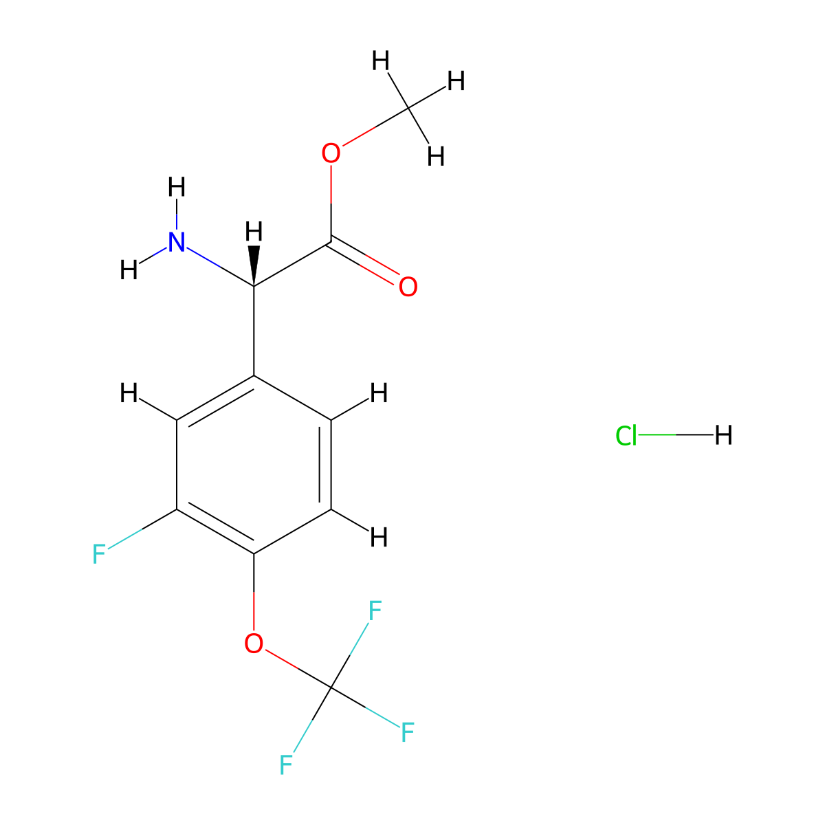 (S)-Methyl 2-amino-2-(3-fluoro-4-(trifluoromethoxy)phenyl)acetate hcl molecular structure, CAS 2061996-74-3