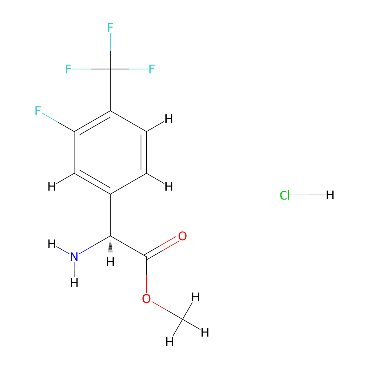 (S)-Methyl 2-amino-2-(3-fluoro-4-(trifluoromethyl)phenyl)acetate hydrochloride molecular structure, CAS 2061996-78-7