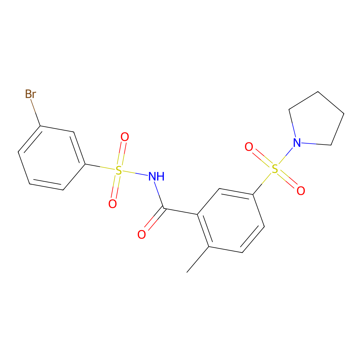 Benzamide, N-[(3-bromophenyl)sulfonyl]-2-methyl-5-(1-pyrrolidinylsulfonyl)- molecular structure, CAS 2061997-15-5