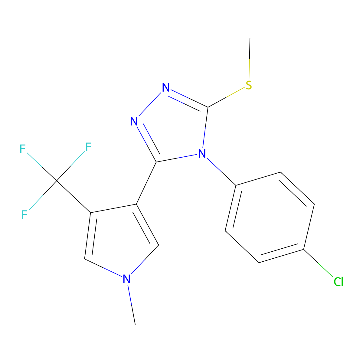 4-(4-chlorophenyl)-3-(methylsulfanyl)-5-[1-methyl-4-(trifluoromethyl)-1H-pyrrol-3-yl]-4H-1,2,4-triazole molecular structure, CAS 2062067-11-0