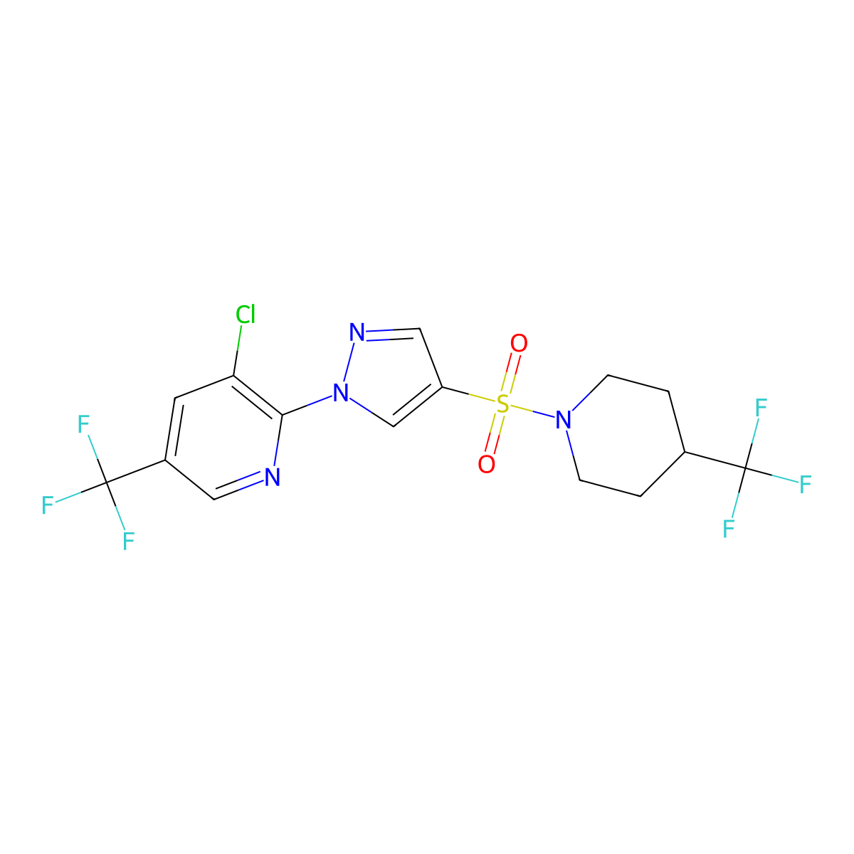 3-chloro-5-(trifluoromethyl)-2-(4-{[4-(trifluoromethyl)piperidin-1-yl]sulfonyl}-1H-pyrazol-1-yl)pyridine molecular structure, CAS 2062067-16-5