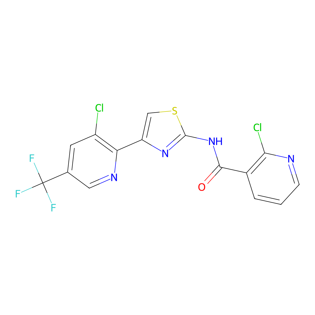 2-chloro-N-{4-[3-chloro-5-(trifluoromethyl)pyridin-2-yl]-1,3-thiazol-2-yl}pyridine-3-carboxamide molecular structure, CAS 2062071-23-0