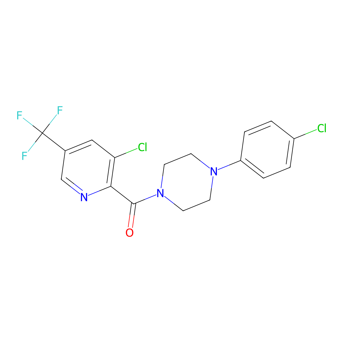 1-[3-Chloro-5-(trifluoromethyl)pyridine-2-carbonyl]-4-(4-chlorophenyl)piperazine molecular structure, CAS 2062072-24-4