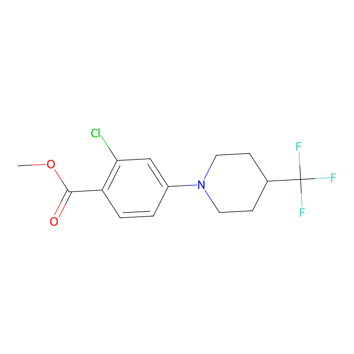 Methyl 2-chloro-4-[4-(trifluoromethyl)piperidino]benzenecarboxylate molecular structure, CAS 2062073-02-1