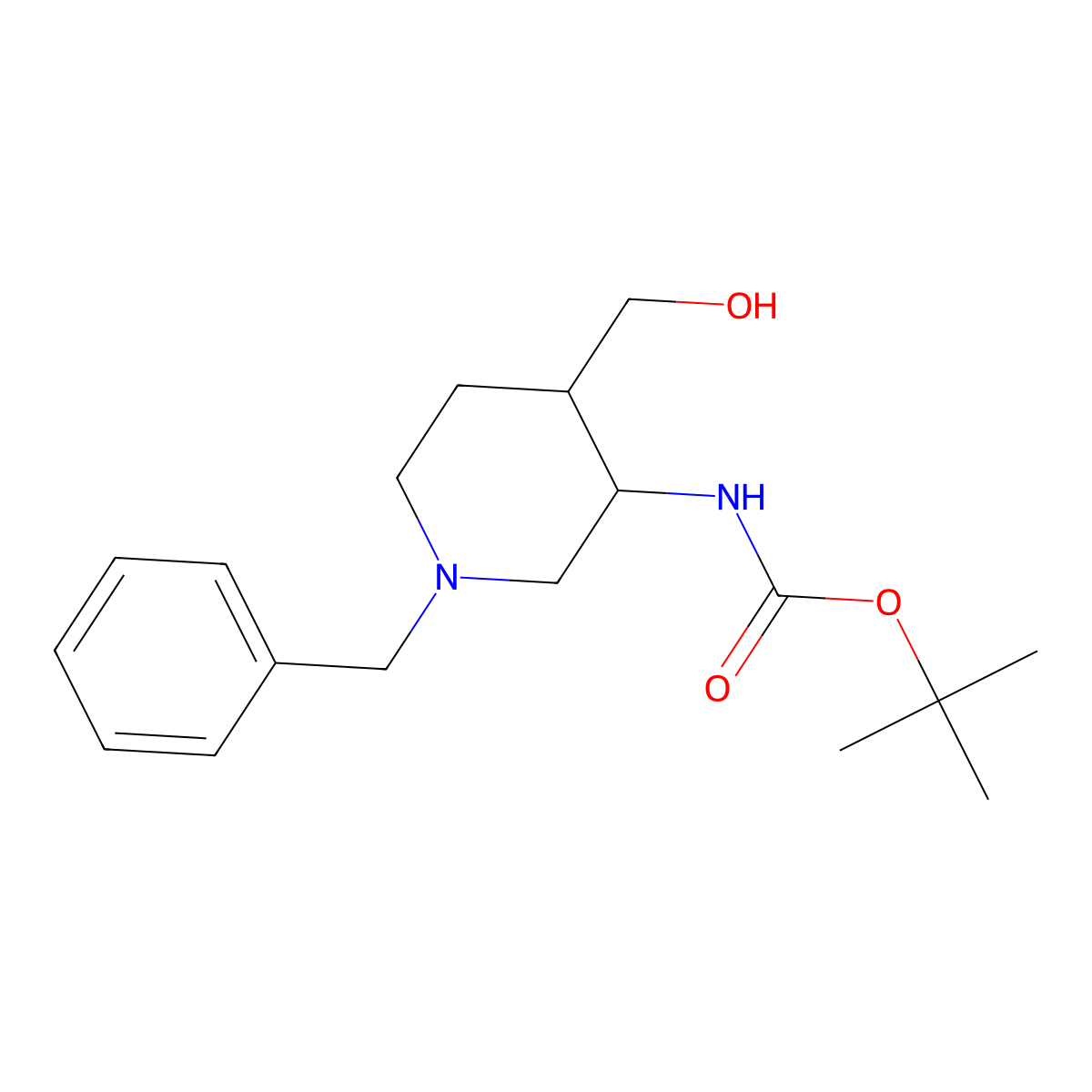 tert-butyl N-[1-benzyl-4-(hydroxymethyl)piperidin-3-yl]carbamate molecular structure, CAS 2062206-09-9