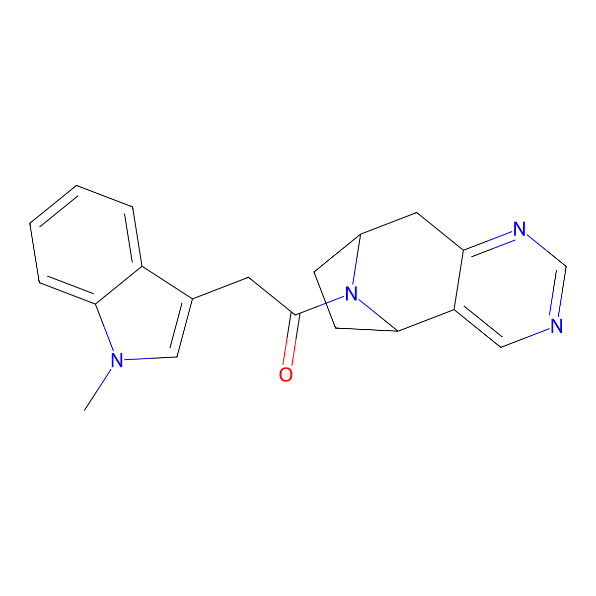 2-(1-methyl-1H-indol-3-yl)-1-((5R,8S)-6,7,8,9-tetrahydro-5H-5,8-epiminocyclohepta[d]pyrimidin-10-yl)ethanone molecular structure, CAS 2062348-89-2