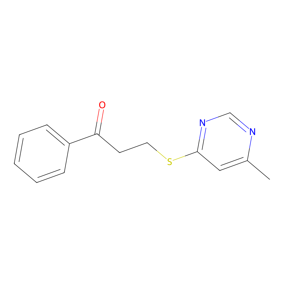 3-[(6-Methylpyrimidin-4-yl)sulfanyl]-1-phenylpropan-1-one molecular structure, CAS 2062358-53-4