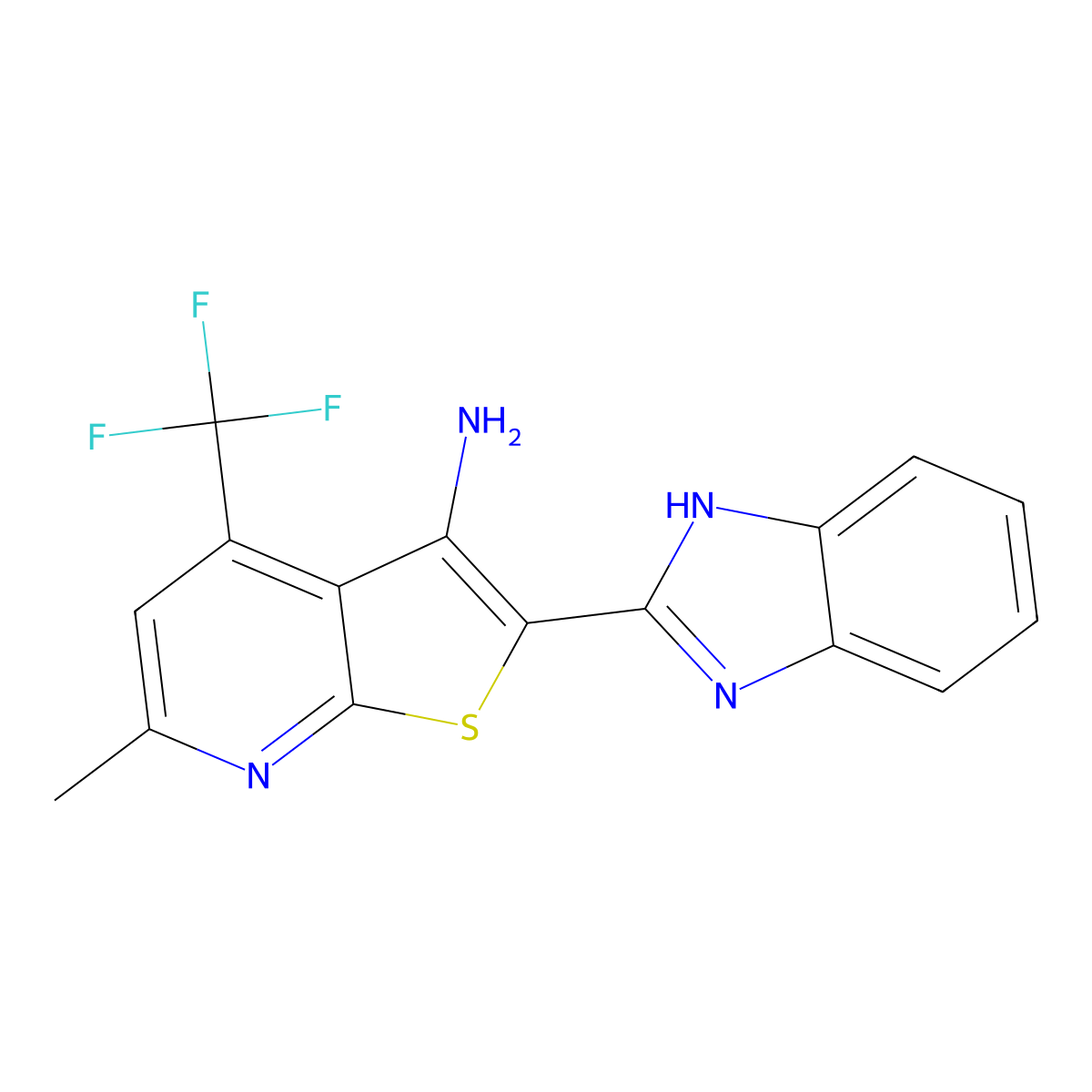 2-(1H-benzimidazol-2-yl)-6-methyl-4-(trifluoromethyl)thieno[2,3-b]pyridin-3-amine molecular structure, CAS 2062358-61-4