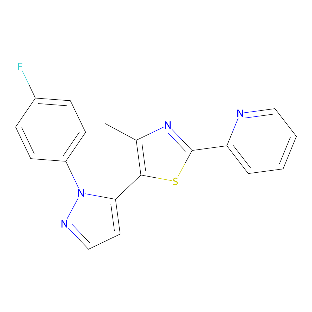 2-{5-[1-(4-fluorophenyl)-1H-pyrazol-5-yl]-4-methyl-1,3-thiazol-2-yl}pyridine molecular structure, CAS 2062380-05-4