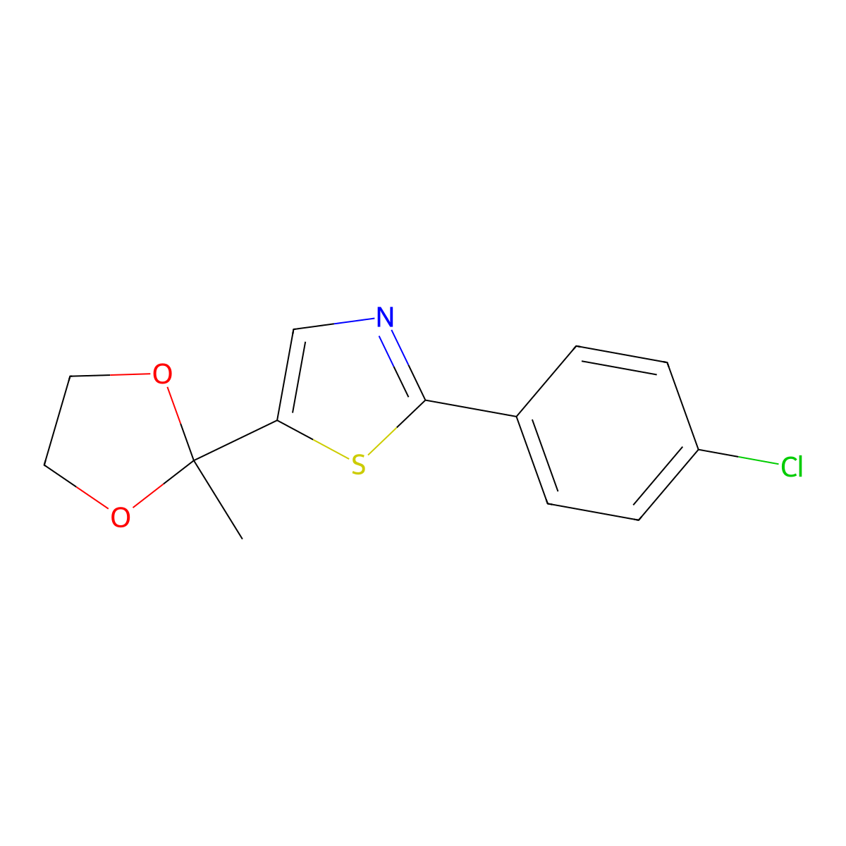 2-(4-Chlorophenyl)-5-(2-methyl-1,3-dioxolan-2-yl)-1,3-thiazole molecular structure, CAS 2062380-25-8