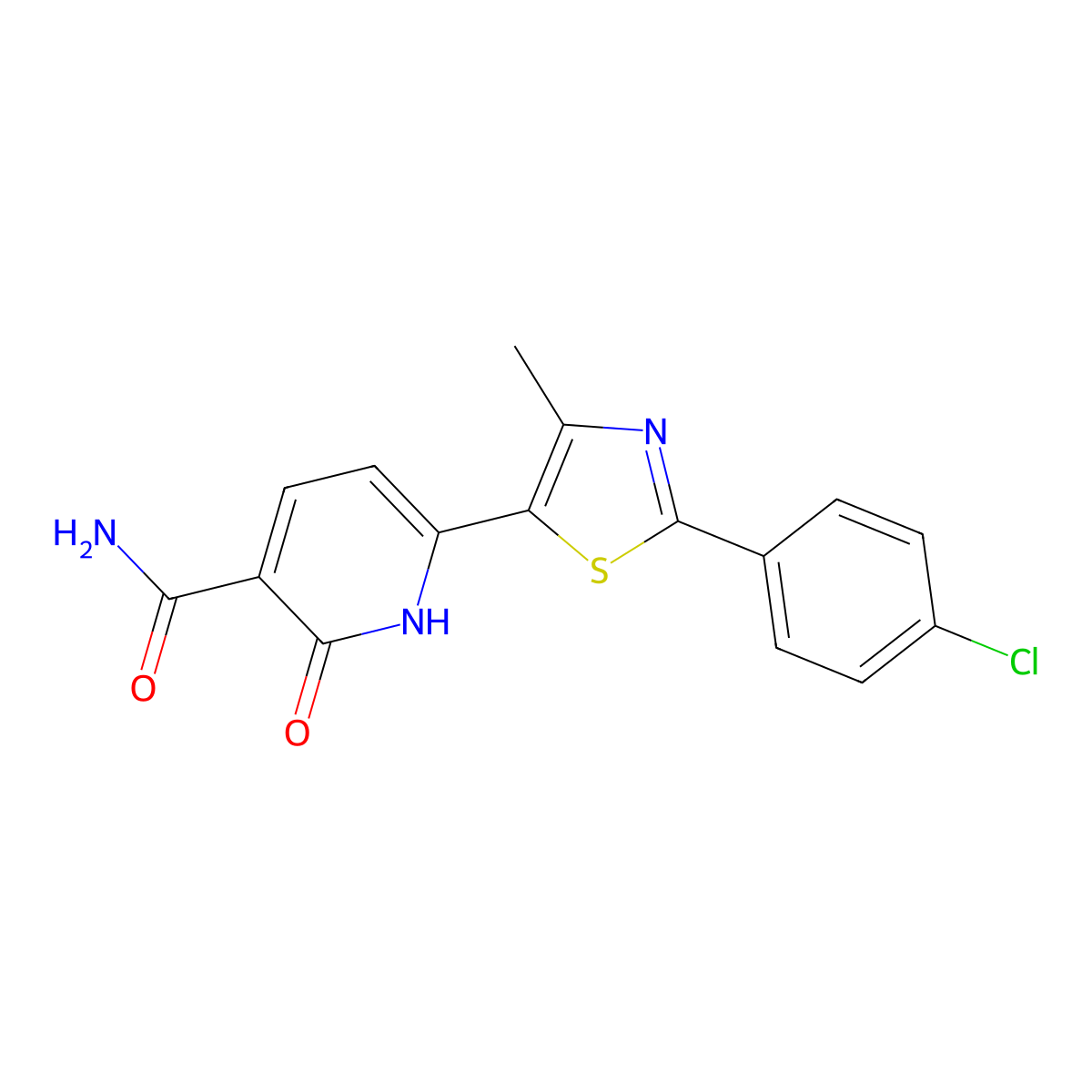 6-[2-(4-Chlorophenyl)-4-methyl-1,3-thiazol-5-yl]-2-oxo-1,2-dihydropyridine-3-carboxamide molecular structure, CAS 2062380-27-0