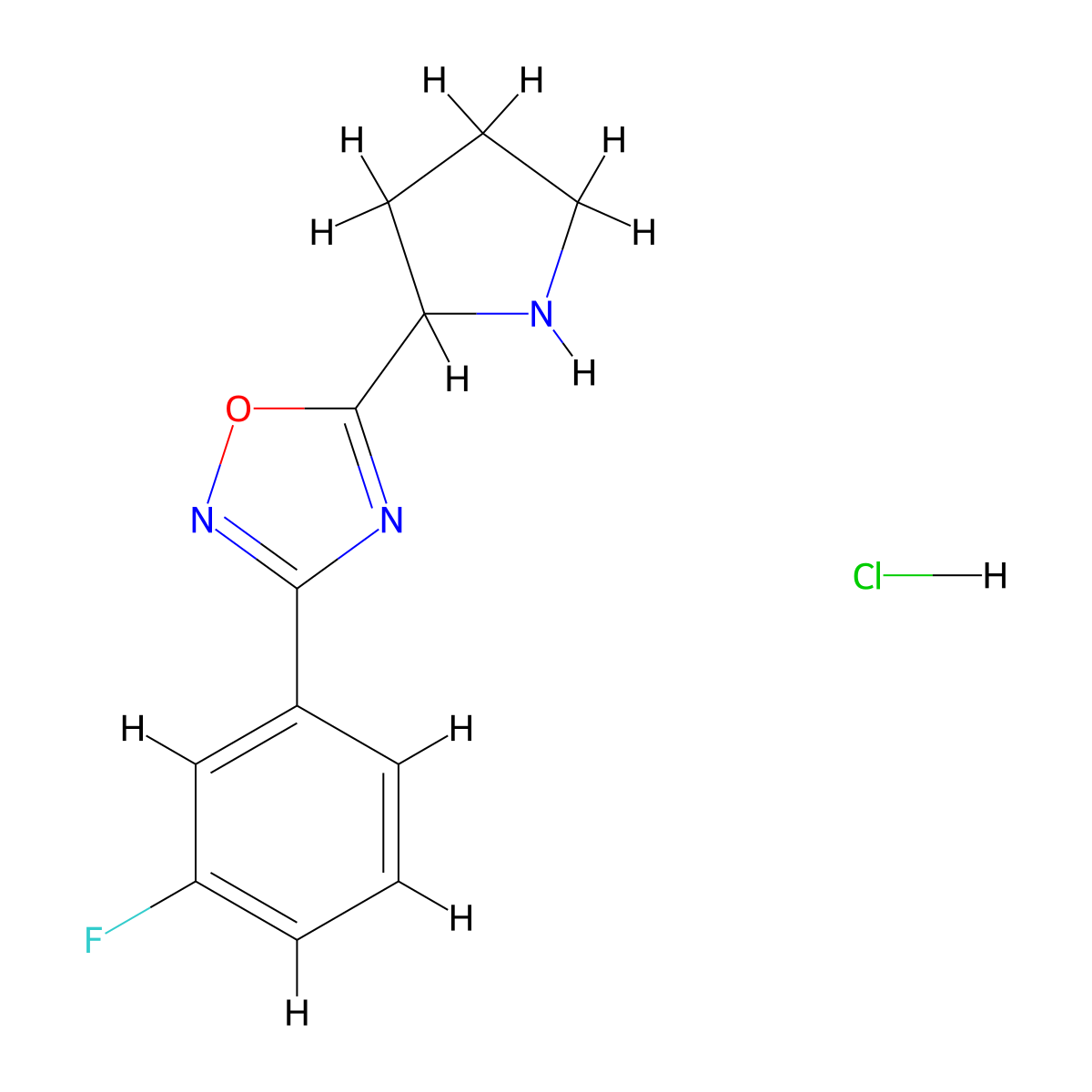 3-(3-Fluorophenyl)-5-(pyrrolidin-2-yl)-1,2,4-oxadiazole hydrochloride molecular structure, CAS 2062380-36-1