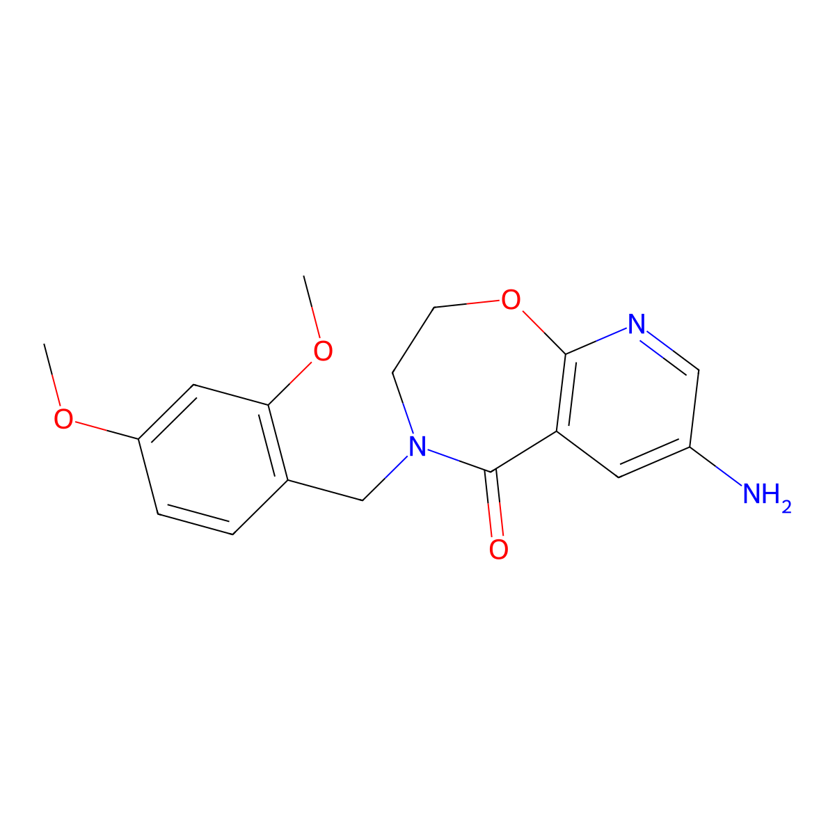 7-amino-4-[(2,4-dimethoxyphenyl)methyl]-2H,3H-pyrido[3,2-f][1,4]oxazepin-5-one molecular structure, CAS 2062664-79-1