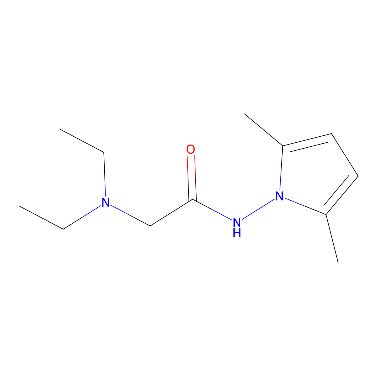 Acetamide, 2-(diethylamino)-N-(2,5-dimethylpyrrol-1-yl)- molecular structure, CAS 20627-19-4